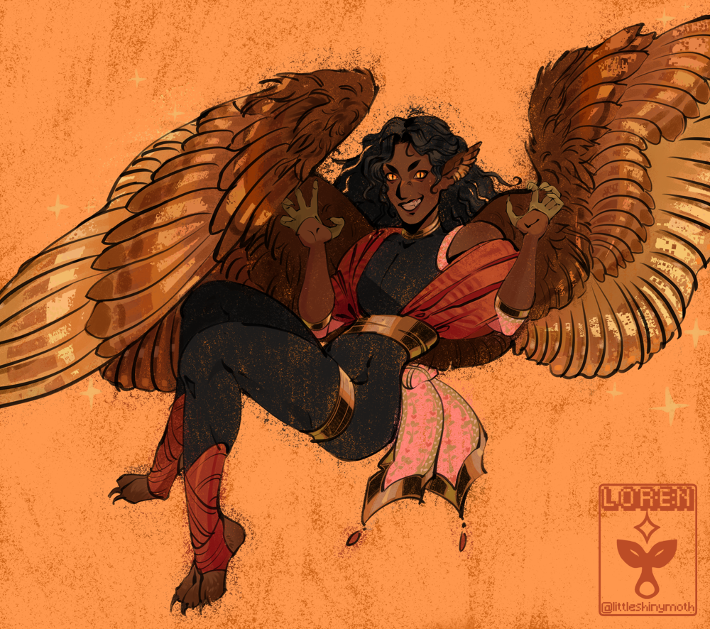 My character Andrea spreading her wings playfully.